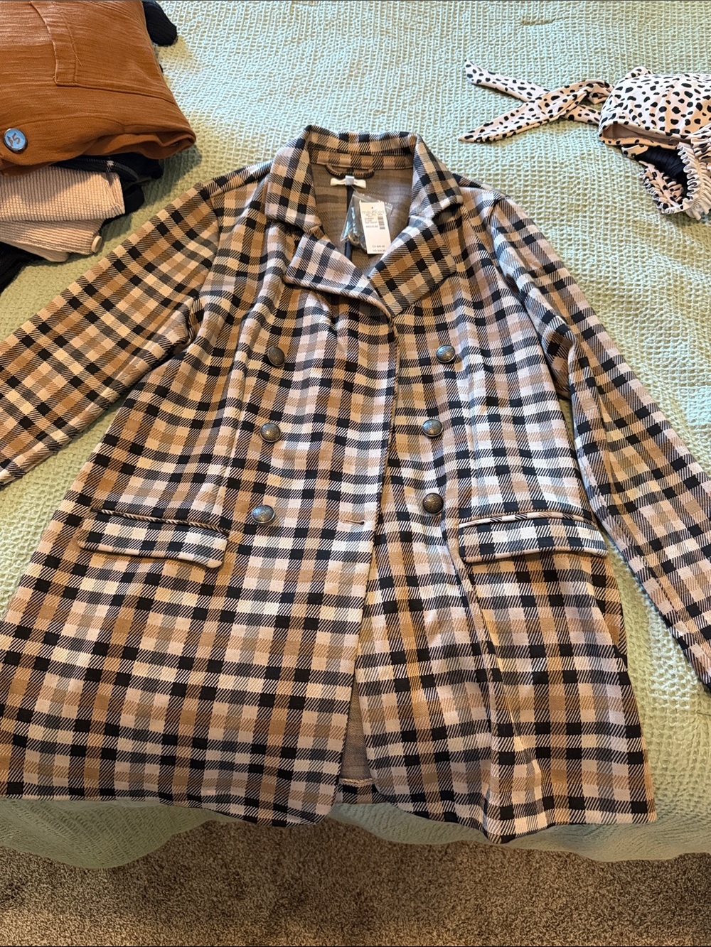 Plaid Women's Coat - Beige/Black